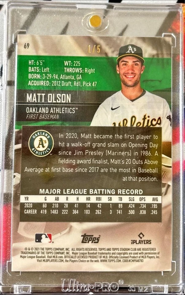 2021 Stadium Club Chrome Matt Olson 5siri - Image 2 of 2