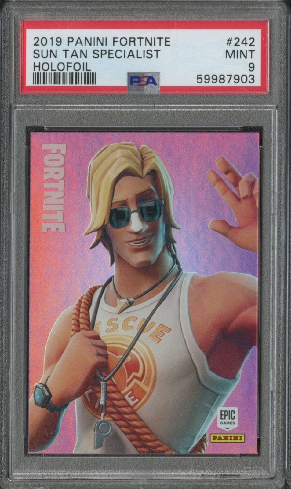 2019 Panini HOLOFOIL Fortnite SUN TAN SPECIALIST PSA 9 #242 USA ONLY 6 HIGHER!