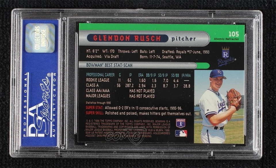 1996 Bowman's Best Atomic Refractor Glendon Rusch #105 PSA 10 GEM MT Rookie RC - Image 2 of 2