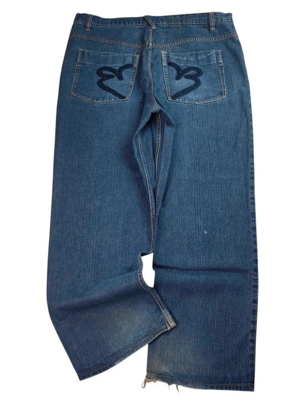 Brooklyn Express Y2K Baggy Jeans Navy W42 L32 Streetwear Skater Hiphop