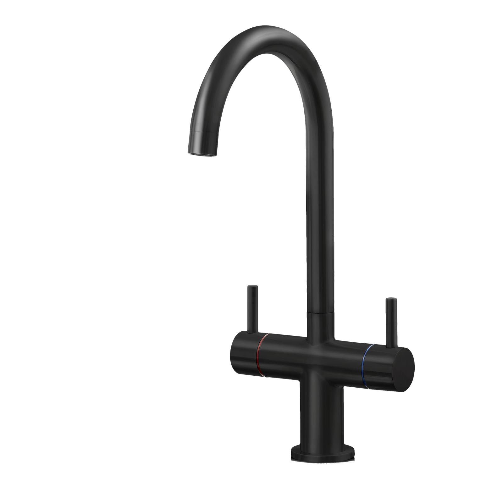 Liquida W03BL Black Swivel Spout Swan Neck Twin Lever Kitchen Tap - Image 2