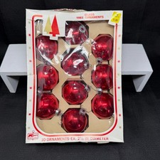 VTG Kmart Glass Tree Ornaments Assorted 2 5/8” USA Made Red w/ Box