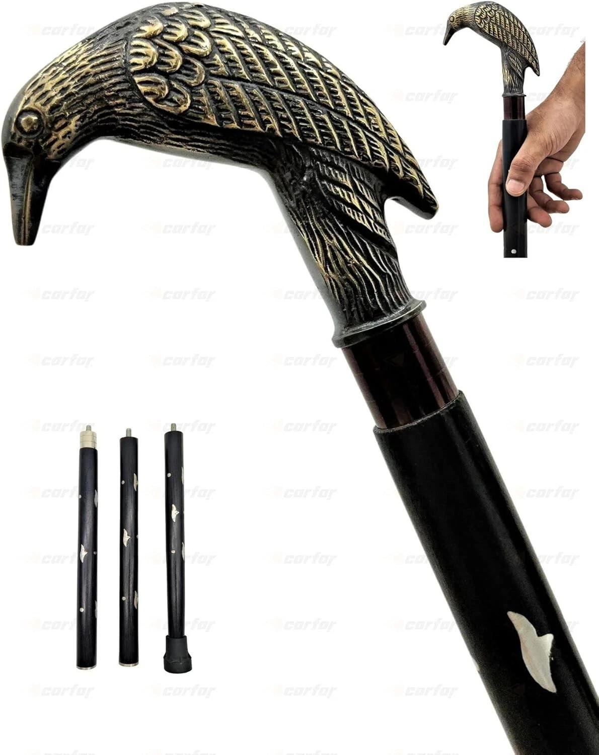 Antique Black Solid Brass Walking Stick Cane Desi… - image 6