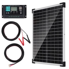 Solar Panel Kit 25W 12V Monocrystalline Battery Maintainer with10A 25W, Black