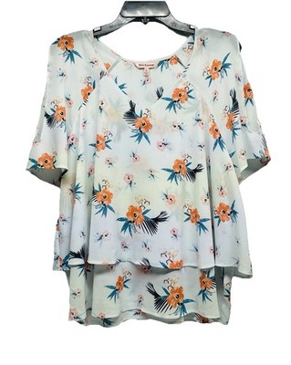 Juicy Couture Tropical Flirty Floral Semi Sheer Layered Cold Shoulder Top Sz XL