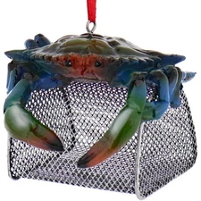 Kurt Adler Resin Ornament for Christmas Tree, Blue Crab with Wire Cage