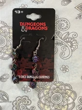 Licensed Dungeons & Dragons D20 Dice Drops Dangling Earrings Sparkly UNUSED