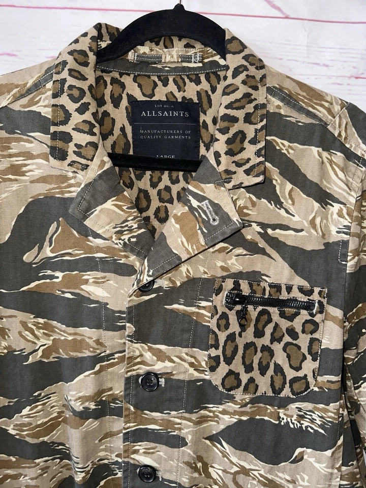 ALLSAINTS Men's Size L Sayo Blazer Jacket Camouflage Army Green Brown Cotton - Image 2 of 4