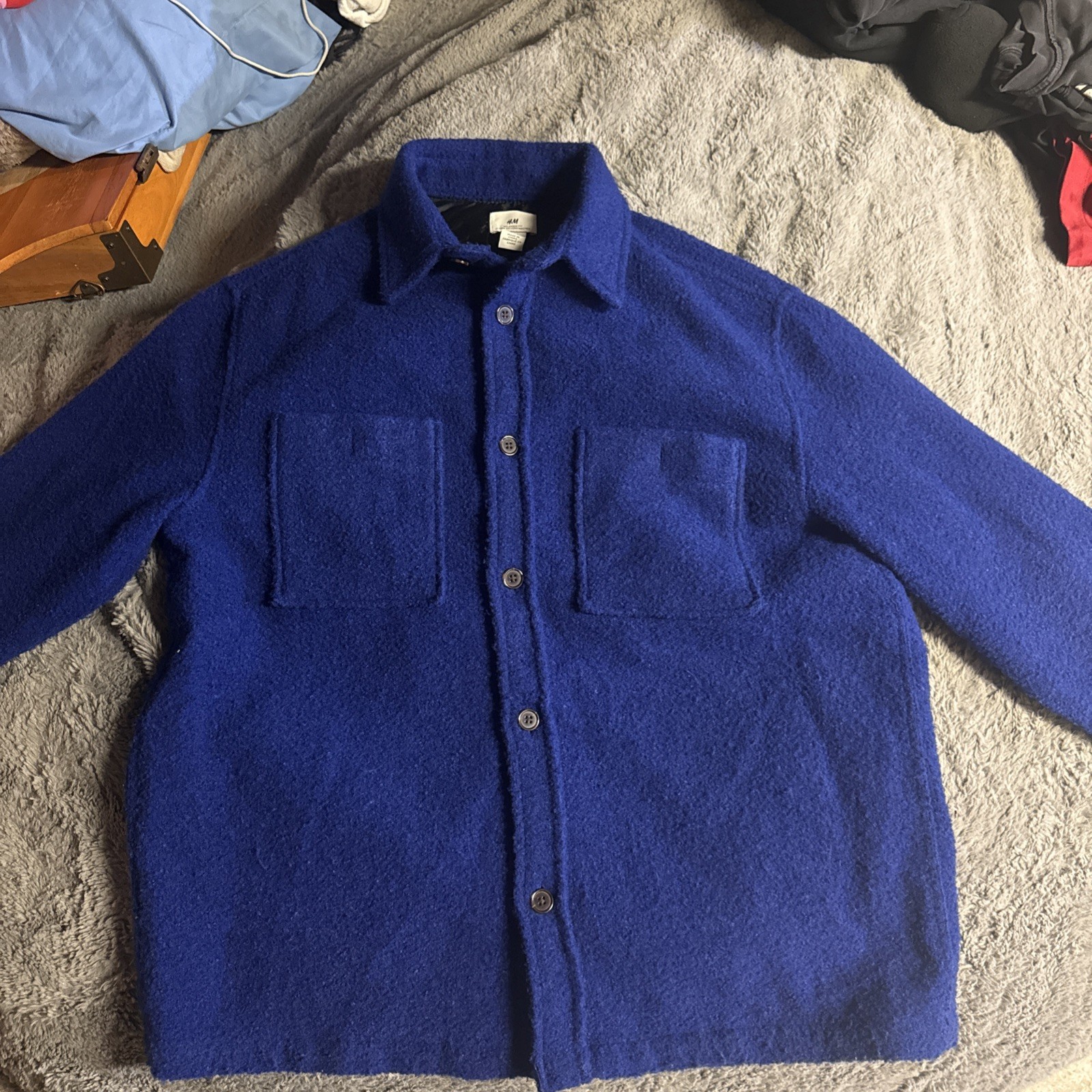 H&M Large Blue Button Up Fleece Jacket thumbnail 5