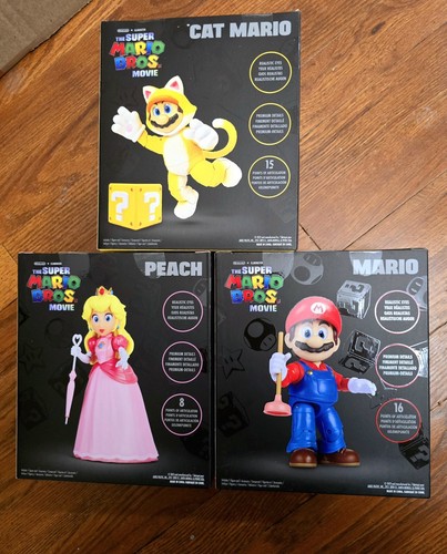 The Super Mario Bros. Movie Action Figure Set Of 3 Mario,Cat Mario And Peach New - Picture 4 of 5