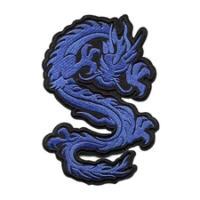 Blue Dragon Embroidered Iron-On Patch Large Mythical Animal Applique