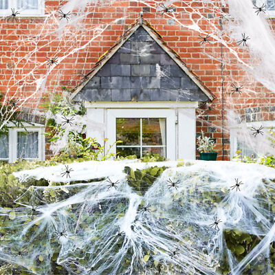 SPINNENNETZ HALLOWEEN DEKO DEHNBAR SPINNENNETZ MIT SPINNEN SPUKHAUS