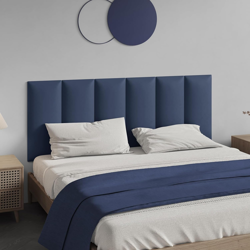 Blue Wall-Mounted Upholstered Headboard Panels, 24X12 Inches, Set of 6, Faux Lea - Picture 3 of 6