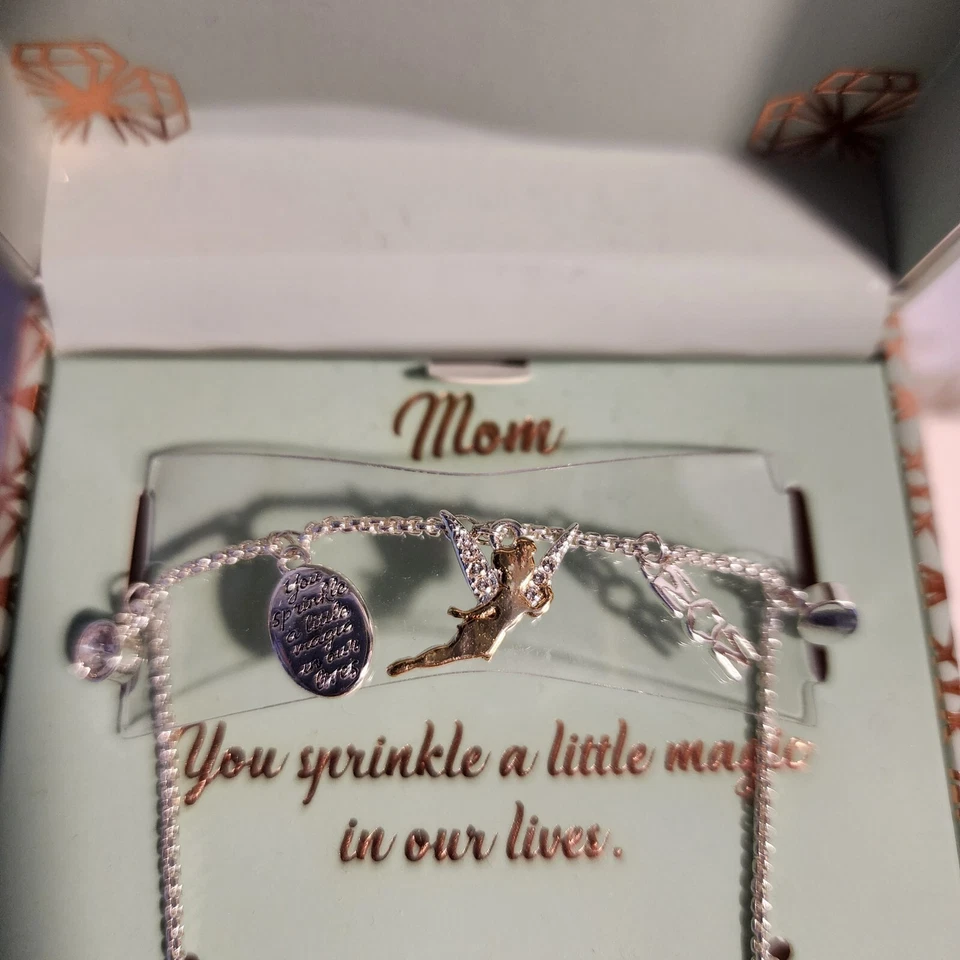 Pulsera enchapada en plata Disney LArocks MOM you sprinkle Little Magic Thinker Bell Foto 3 de 4
