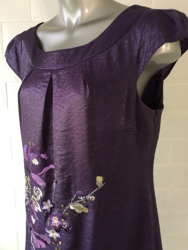 SIZE 16 MONSOON PURPLE EMBROIDERED SHIFT DRESS PARTY WEDDING SPRING SUMMER - Picture 2 of 10