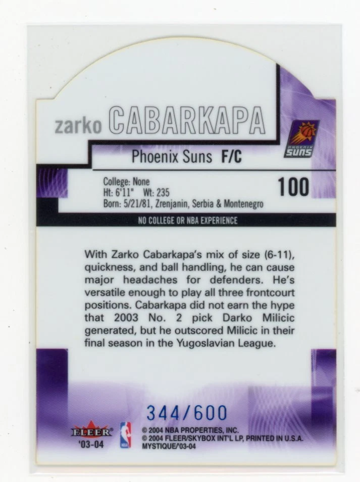 2003-04 Fleer Mystique #100 Zarko Cabarkapa Rookie Die Cut - Image 2 of 2