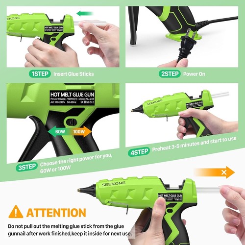 SEEKONE Heißklebepistole, 60/100W Dual Power Heavy Duty Hochtemperatur Schmelzklebepistole Kit - Bild 5 von 8