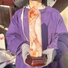 1370g Natural Carnelian Tower Point Mineral Crystal Healing+Stand