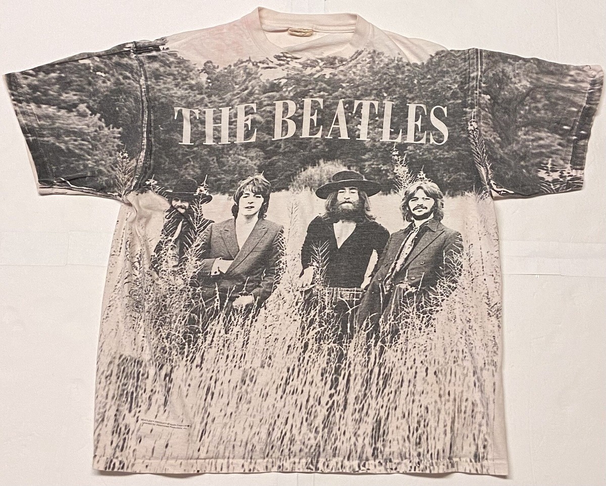 The Beatles All Over Print Vintage 90s T-Shirt Apple Corps Pink