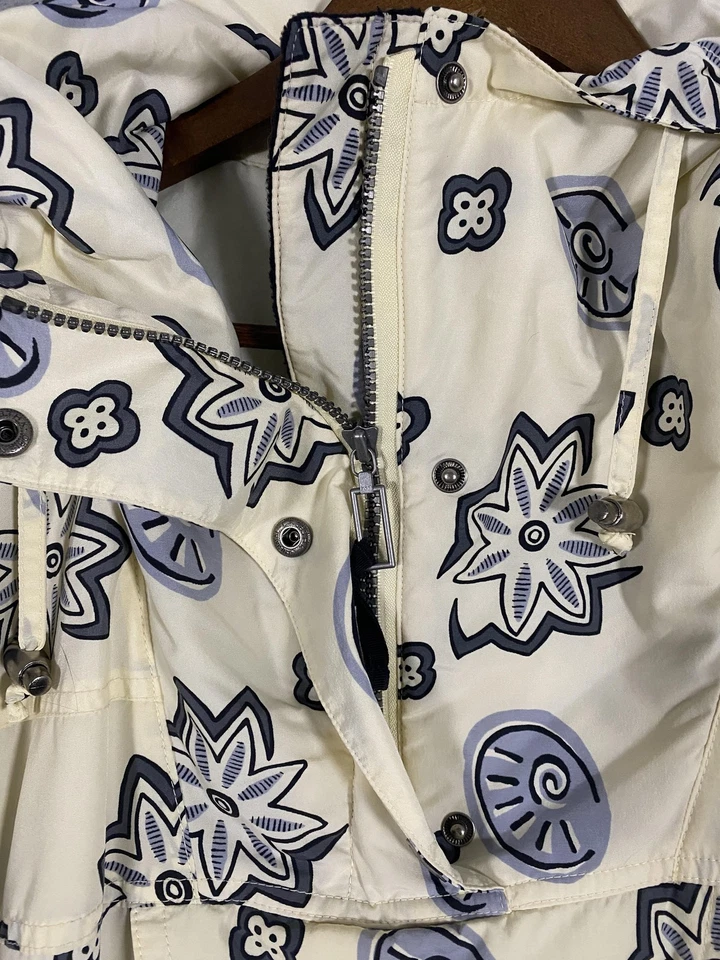 Vintage LL Bean Jacket Womens XL Soft Yellow Blue Floral Anorak Hooded Outdoors - Image 4 of 4