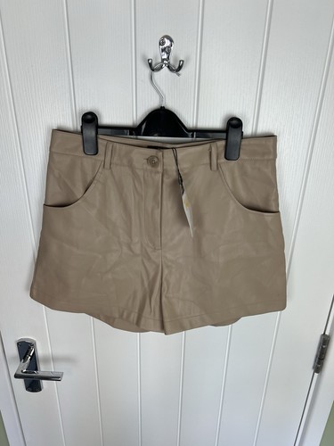 Primark Faux Leather High-Waisted Beige Shorts - Size 14 (NWT) - Picture 5 of 7