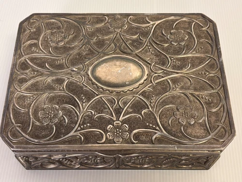 Godinger  Vintage Sterling  Silver Plated Jewelry Box Ornate Floral Embossed