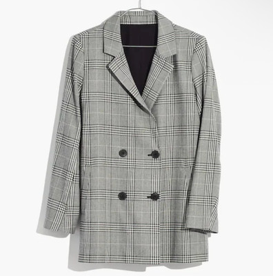 Madewell Womens Caldwell Plaid Double-Breasted Blazer Jacket Small Black FA EXC