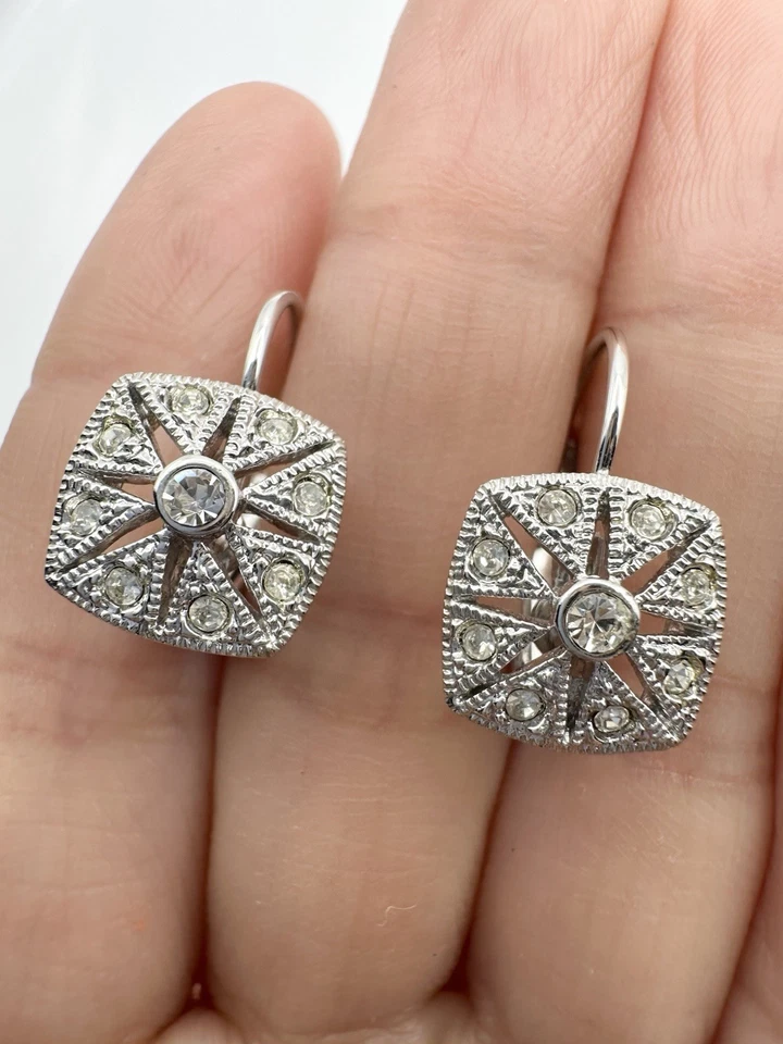 Nadri Rhodium Plated Square Lever Back Earrings - Image 2 of 4