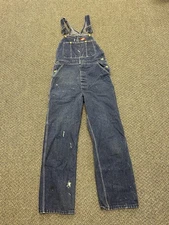 Vintage Dickies Bib Overalls Mens 34x32 Blue Denim Carpenter Dark Made in USA