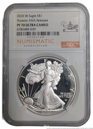 NGC 2023 W American Eagle PF 70 Ultra Cameo Phoenix ANA Release Silver Dollar