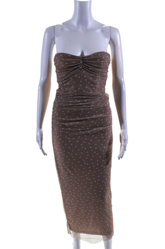 Zara Womens Back Zip Strapless Underwired Mesh Polka Dot Dress Brown Size XS