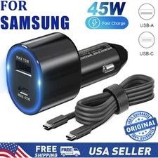 Original 45W Fast Car Charger+Type-C Cable For Samsung S25 S24 S23 22 21+ Ultra 