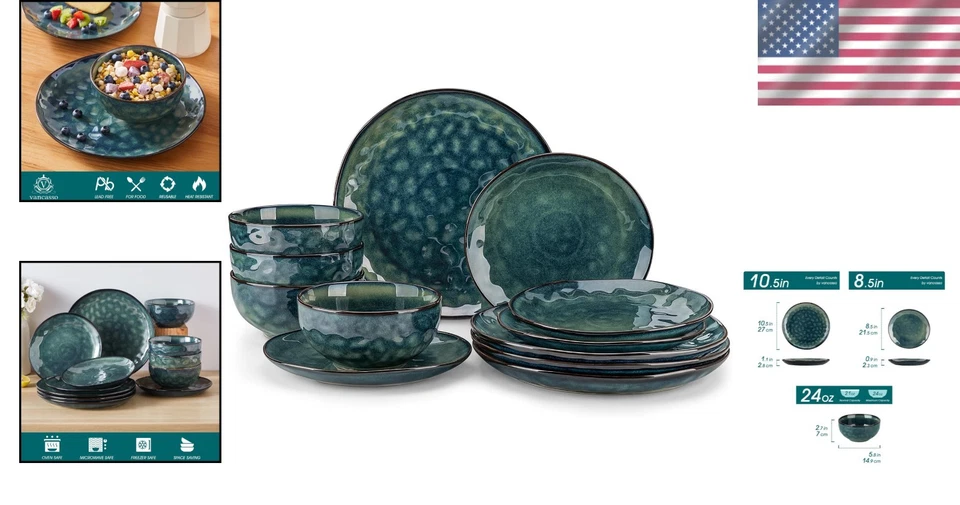 Starry Dinnerware Set for 4, Handmade Reactive Gla - Image 2 of 4