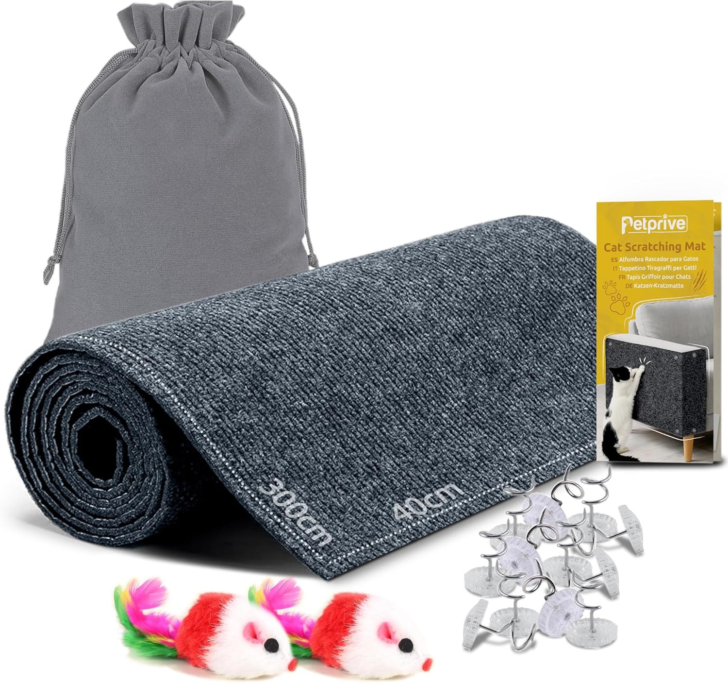 Tappeto Tiragraffi Gatti XL 300x40cm Autoadesivo - Grigio Protezione Divano