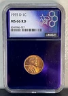 1955-D LINCOLN WHEAT NGC MS 66 RD - 1C RED - PURPLE CORE!