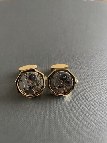 Men’s Cufflinks Inside Watch /clock Workings Gold  /silver Tone Fixed Back - Afbeelding 1 van 5