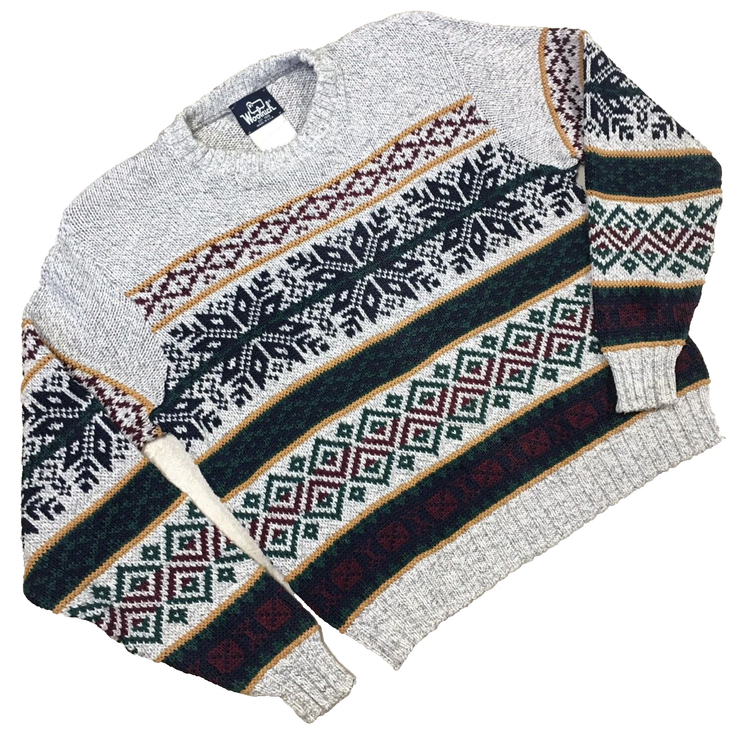 Woolrich Men's Large Sweater Vintage Nordic Fisherman Knit Pullover Crewneck