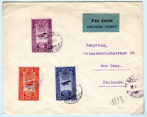 ETHIOPIA Air Mail Cover Special Flight Addis Ababa Djibouti Holland 1931 EP438 - Picture 7 of 12