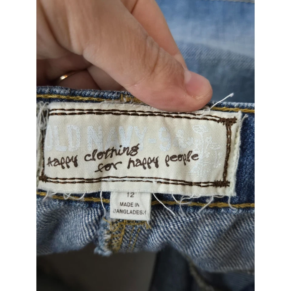 Y2k 2006 Old Navy Girls Patchwork Denim Blue Jean Skirt Size 12 2000s Patch - Image 4 of 4