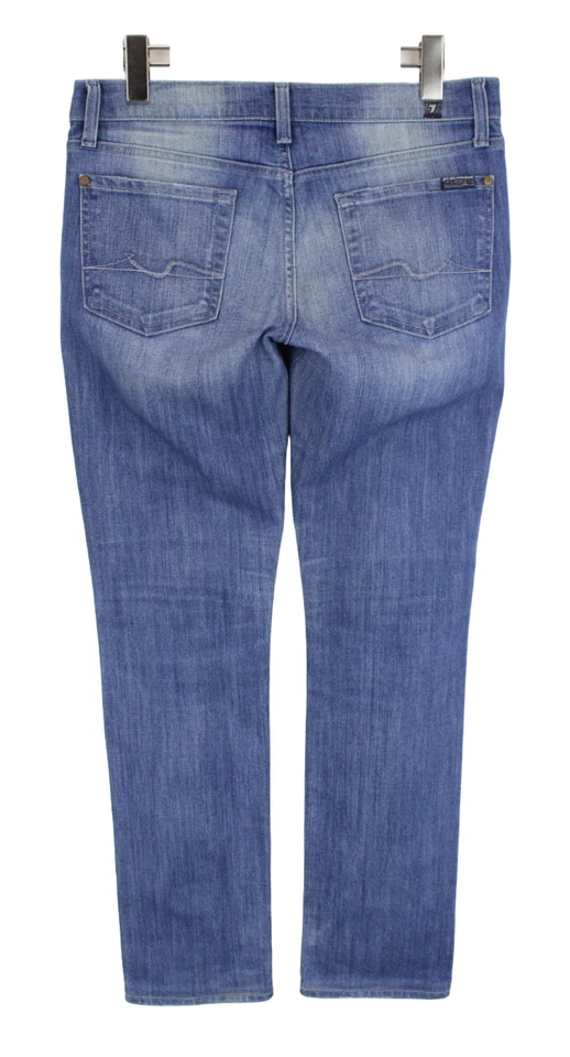 7 FOR ALL MANKIND Straight Leg Jeans Women's W28 Whiskers Zip Blue Casual Denim - Image 2 of 4