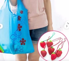 5pk Foldable Strawberry Shopping Tote Bags 