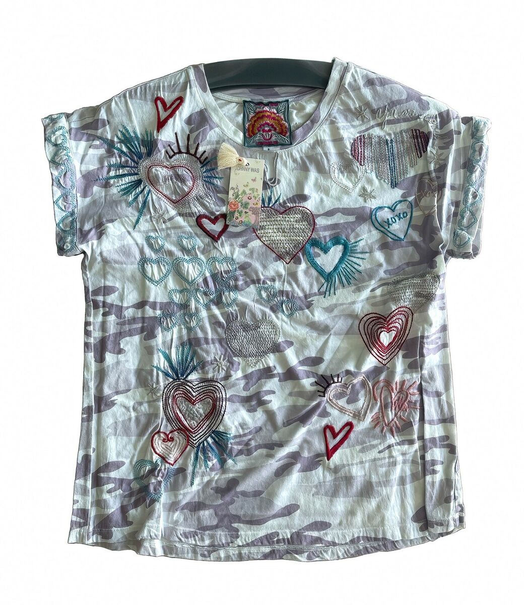 Johnny Was Amour Camo SHORT SLEEVE Knit Tunic White XXL Johnny Was Amour Camo SHORT SLEEVE Knit Tunic White XXL