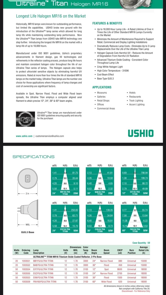 USHIO 1003555 EXZ/FG/ULTRA TITAN 18k Hour 12v 50w NFL24 (L3) - Image 3 of 4
