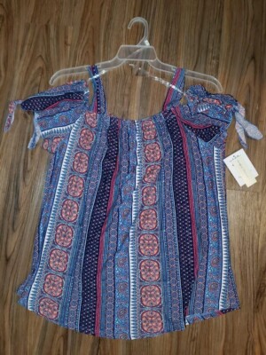 NWT Bobbie Brooks PLUS SIZE 2X Off The Shoulder Top Blue Multi Colored Pattern