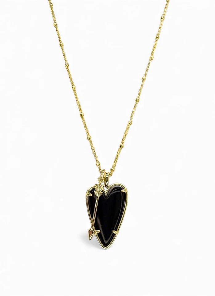 Kendra Scott Negro Obsidiana Ansley Corazón Colgante Flecha Nuevo en Tarjeta ENVÍO GRATUITO Foto 2 de 4