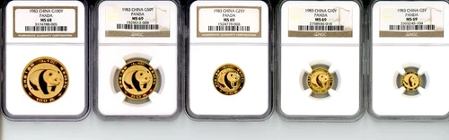 1983  5-COINS GOLD SET 100Y 50Y 25Y 10Y 5Y Yuan PANDA NGC MS68 & MS69 CHINA