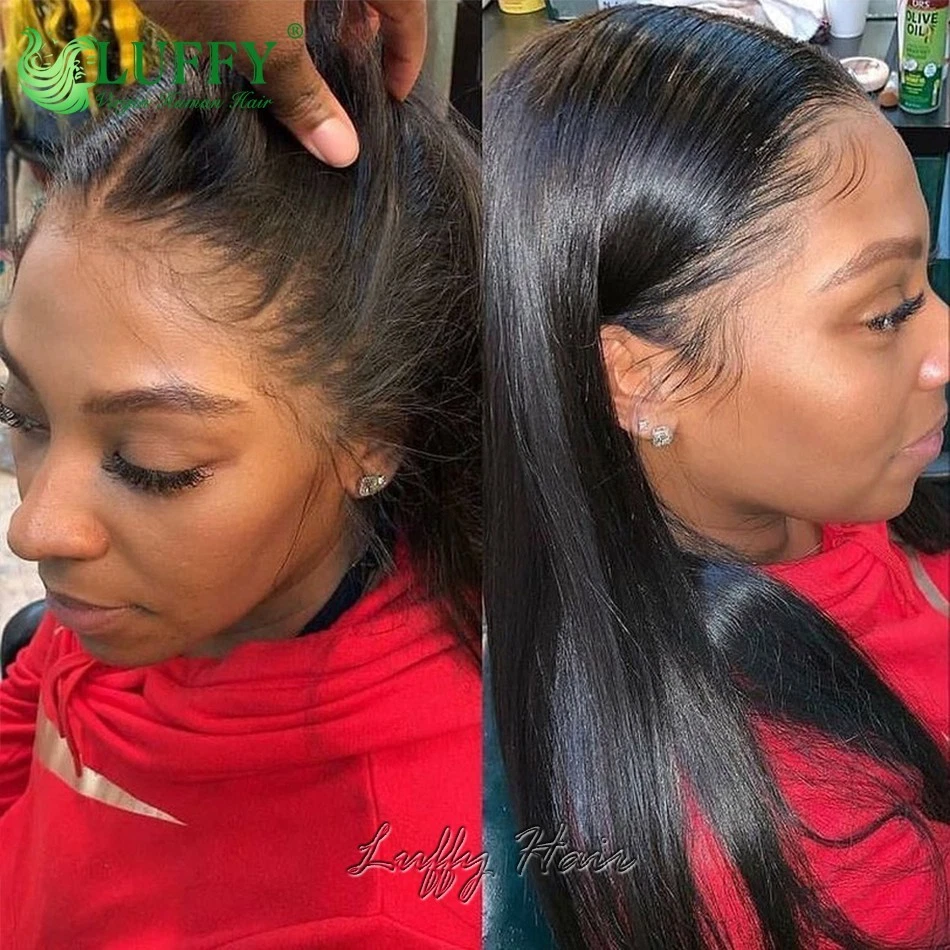 Pelucas de cabello humano de encaje completo HD de cabello liso de Malasia pelucas delanteras de encaje pre arrancadas Foto 4 de 4