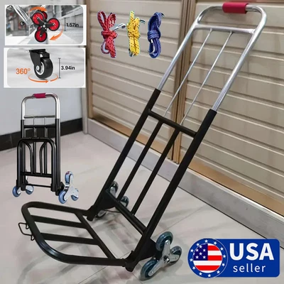 Stair Climbing Cart Heavy Duty Folding Hand Truck Dolly With 6 Wheels + Ropes US