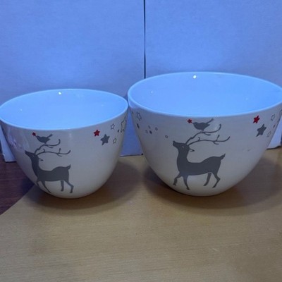 Set of 2 Ciroa porcelain stackable Reindeer Bowls