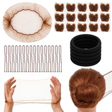 65PCS Hair Net Set for Buns, 30 Hairnets  30 U Shaped Pins  5 Hair Bands